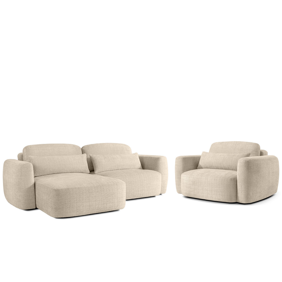 SITZGARNITUR ELOSA - Creme, Holz/Textil (245/85/165cm) - KONSIMO®