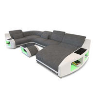 WOHNLANDSCHAFT Stoff Sofa Swing U Form Grau Weiß Strukturstoff - Grau, Kunststoff (404/90/220cm)
