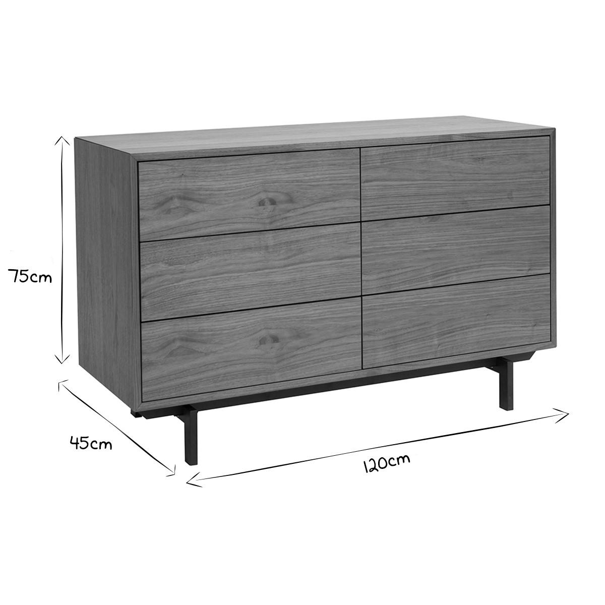 KOMMODE 6 Schubladen Walnuss Metall MANNY - Walnussfarben, Holz (45/75/120cm) - Miliboo