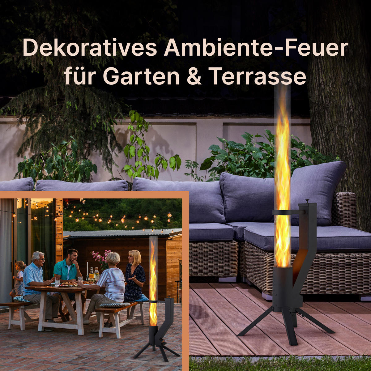GARDENFLARE Feuerrohr – elegante Edelstahl Feuersäule und Pelletfackel - schwarz - Schwarz, Metall (36/131/35cm) - Gardenflare