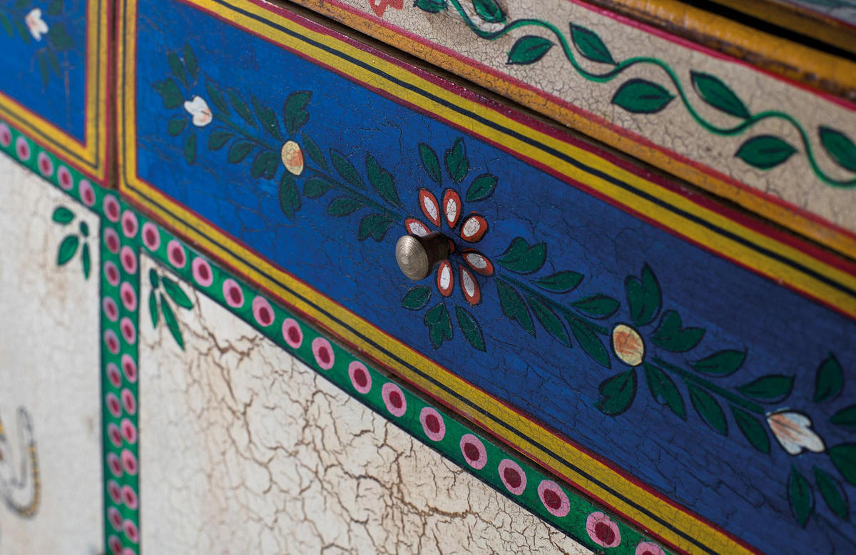 SIDEBOARD mit zwei Schubladen aus mehrfarbigem Mangoholz - Chromfarben, Holz (32/87/100cm) - Giner y Colomer