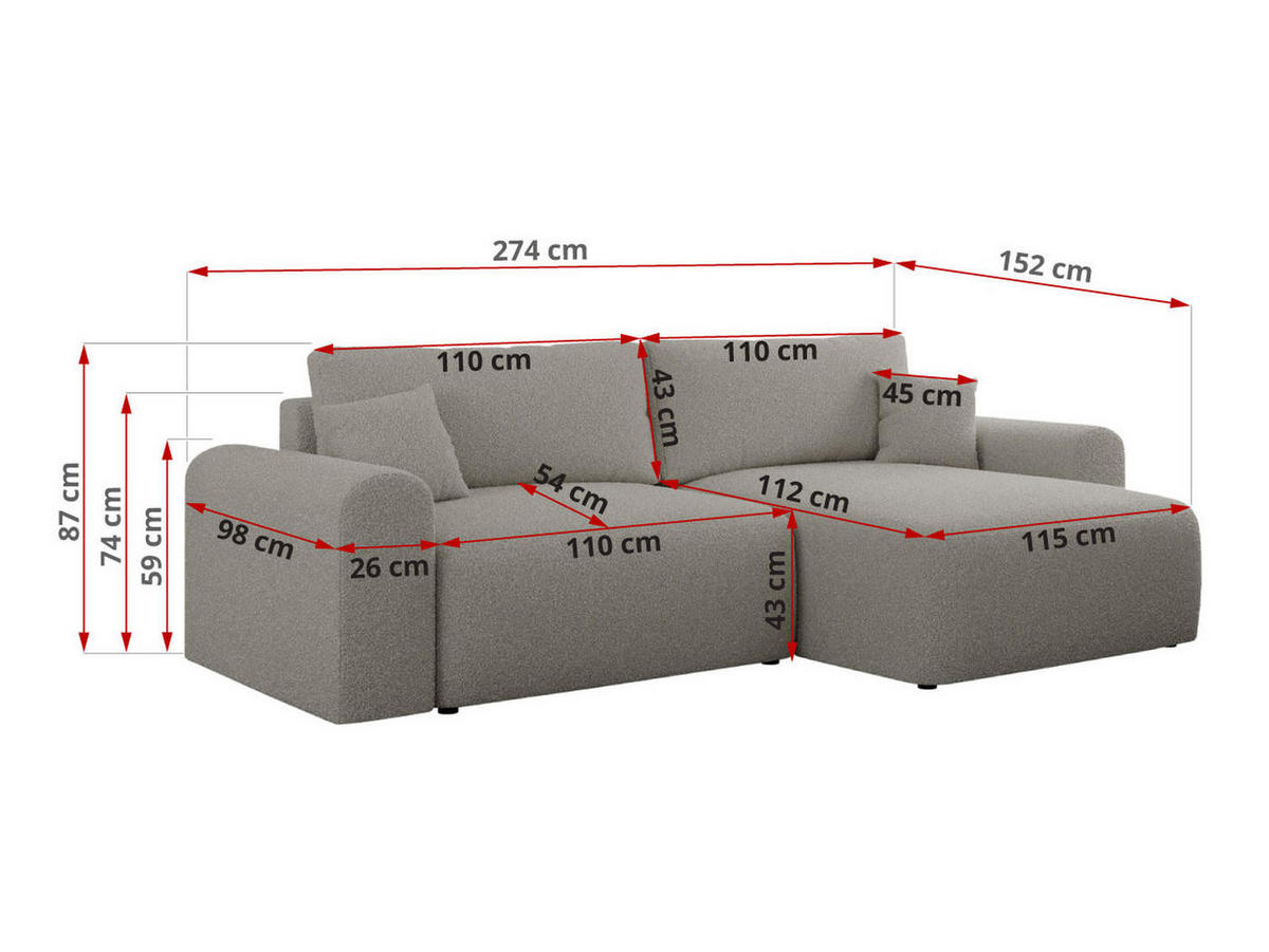 ECKSOFA NELSON Grau Boucle - Schwarz/Grau, Kunststoff/Textil (274/152cm) - MKS