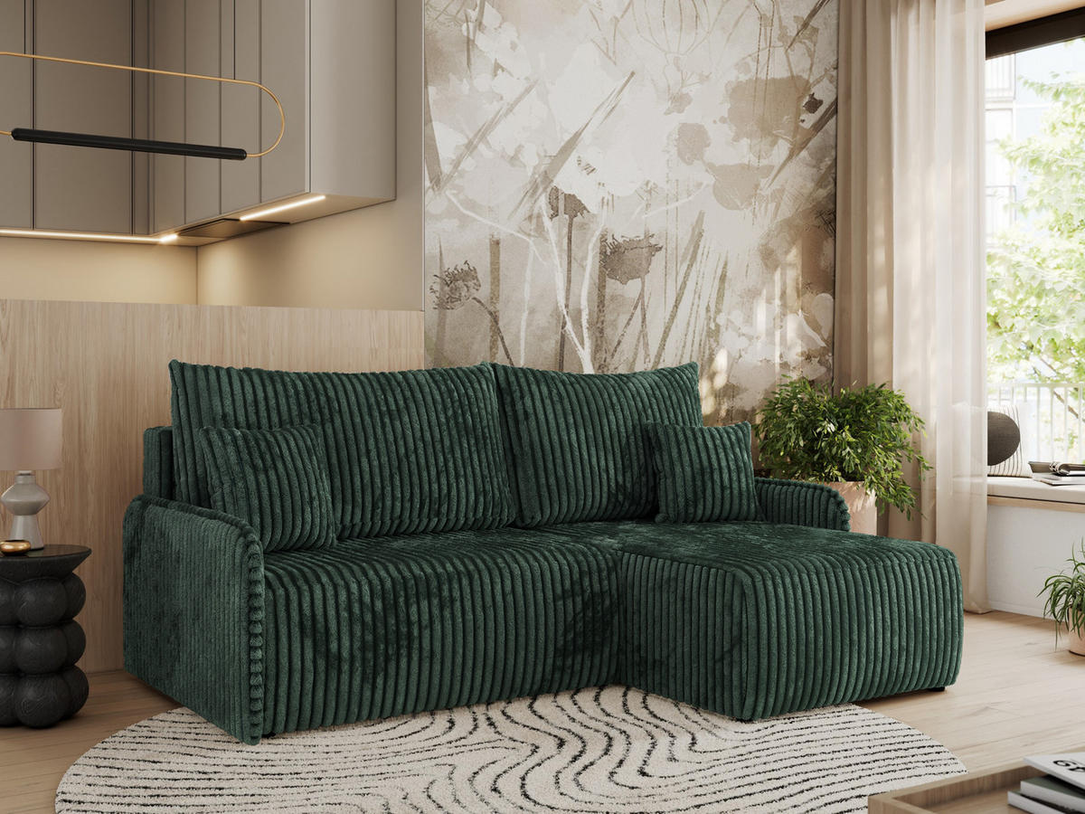 ECKSCHLAFSOFA ARPA L Grün Cord - rechts - Schwarz/Grün, Kunststoff/Textil (150/198cm) - MKS