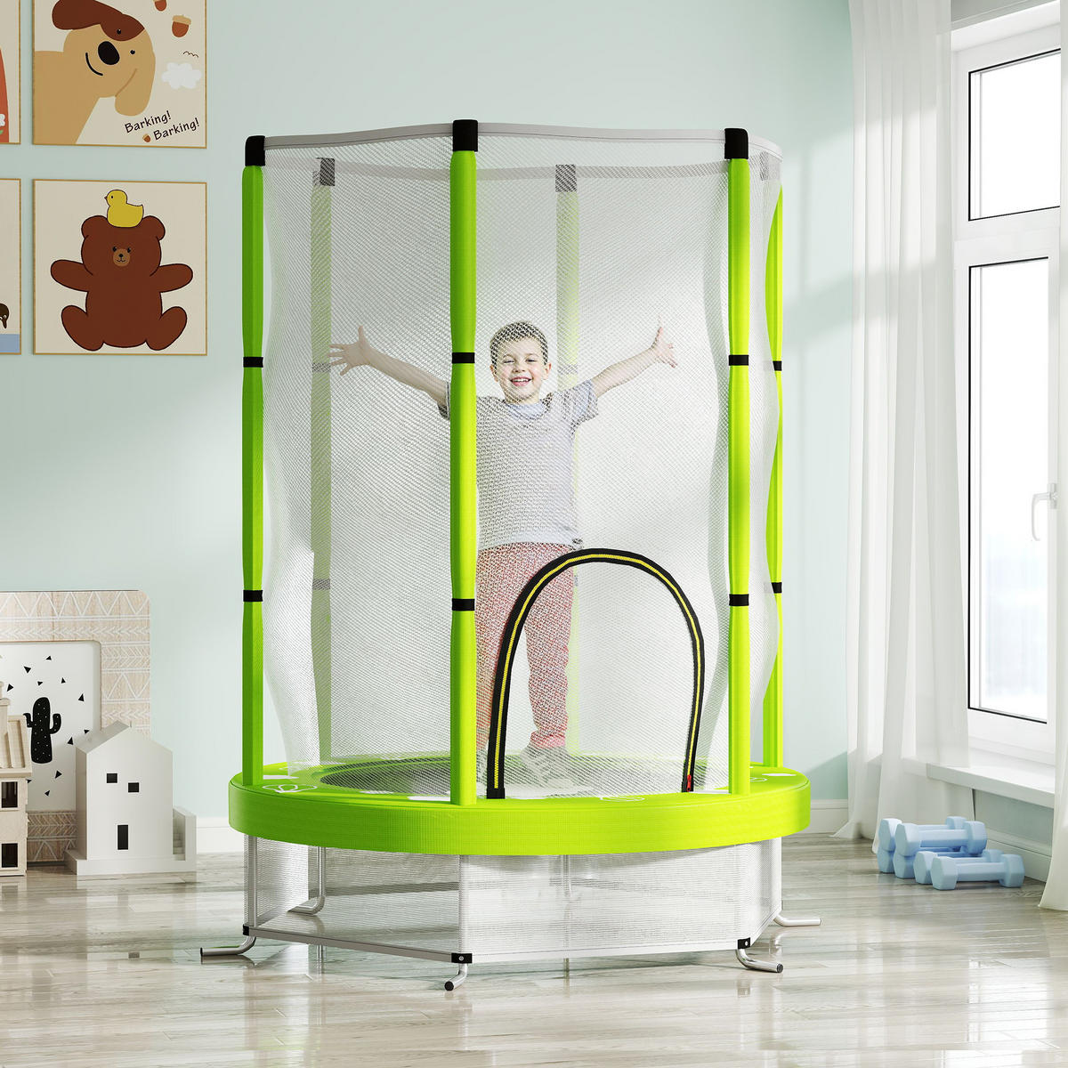 KINDER TRAMPOLIN, Grün, Stahl, Kunststoff - Grün, Metall (140/140cm) - AIYAPLAY