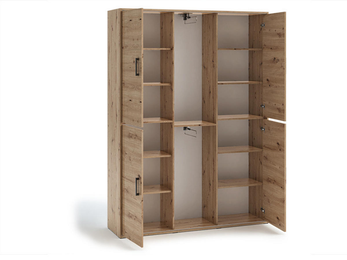 GARDEROBENSCHRANK Vanessa III 150 cm mit Spiegel, eiche artisan - Eiche Artisan, Kunststoff (150/205/40cm) - Margaret Hadas24