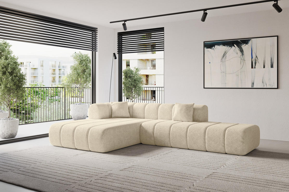 ECKSOFA Ottomane Links BILA-L 289x176x71 Creme Chenille - Ecru/Creme, Holzwerkstoff/Kunststoff (176/289cm) - ALTDECOR