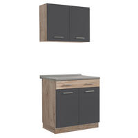 KÜCHENLEERBLOCK 80 cm in Anthrazit - Silberfarben/Grau, Holz (80/206/60cm) - Homestyle4u