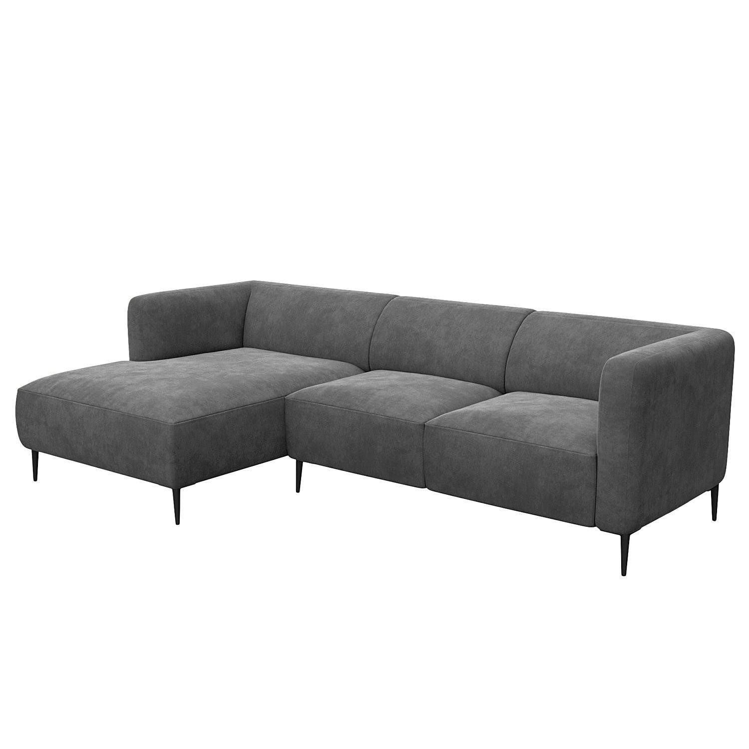 2,5-SITZER ECKSOFA mit Longchair - Schwarz/Grau, Textil/Metall (271/148cm) - home24