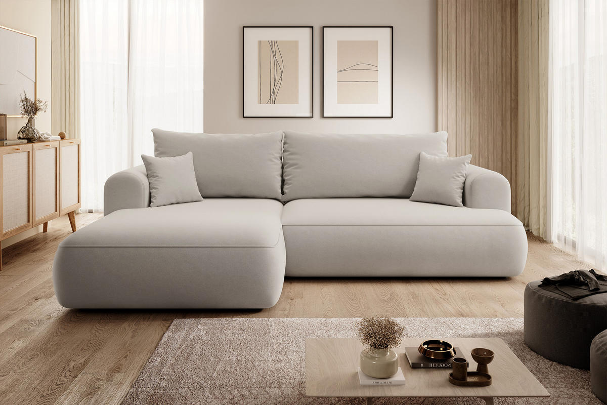 ECKSOFA Ovo Cremeweiß Velours - Creme/Schwarz, Kunststoff/Textil (260/165cm) - Selsey