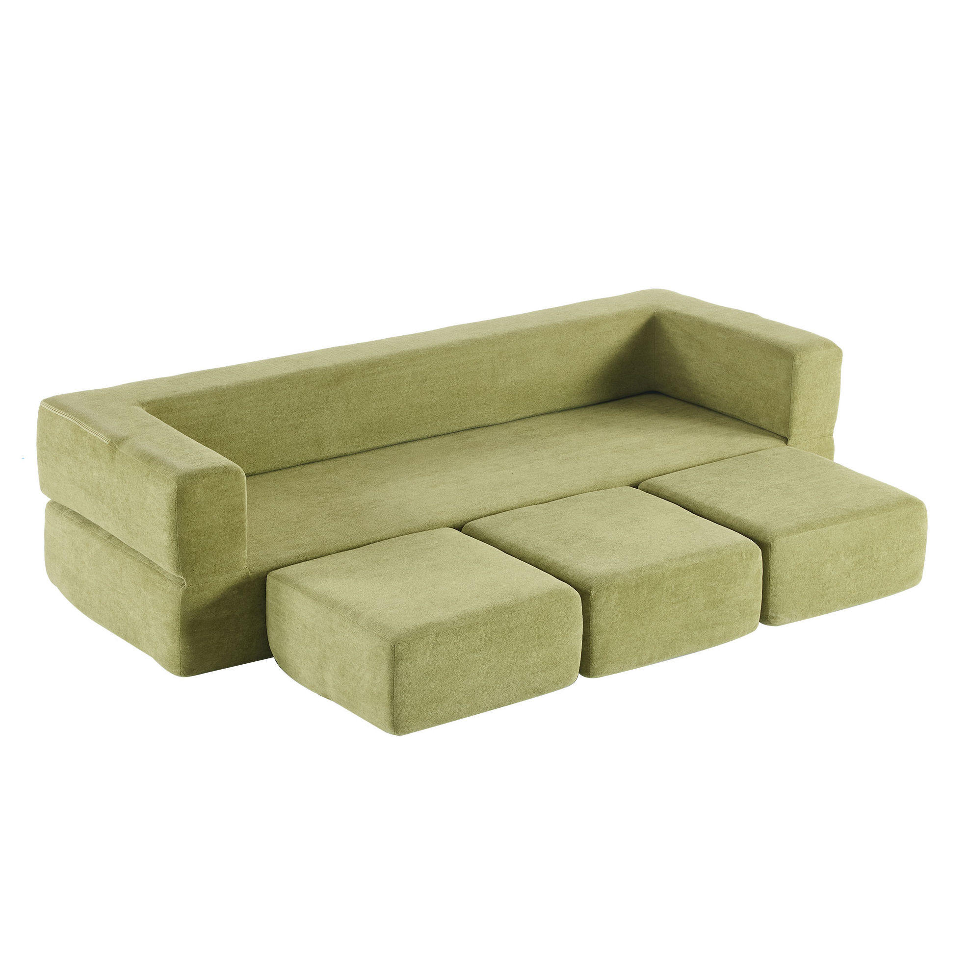 SOFA-BETT modular Grün Chenille Schaumstoff - Grün, Kunststoff (75.5/50/201cm) - Meubliv