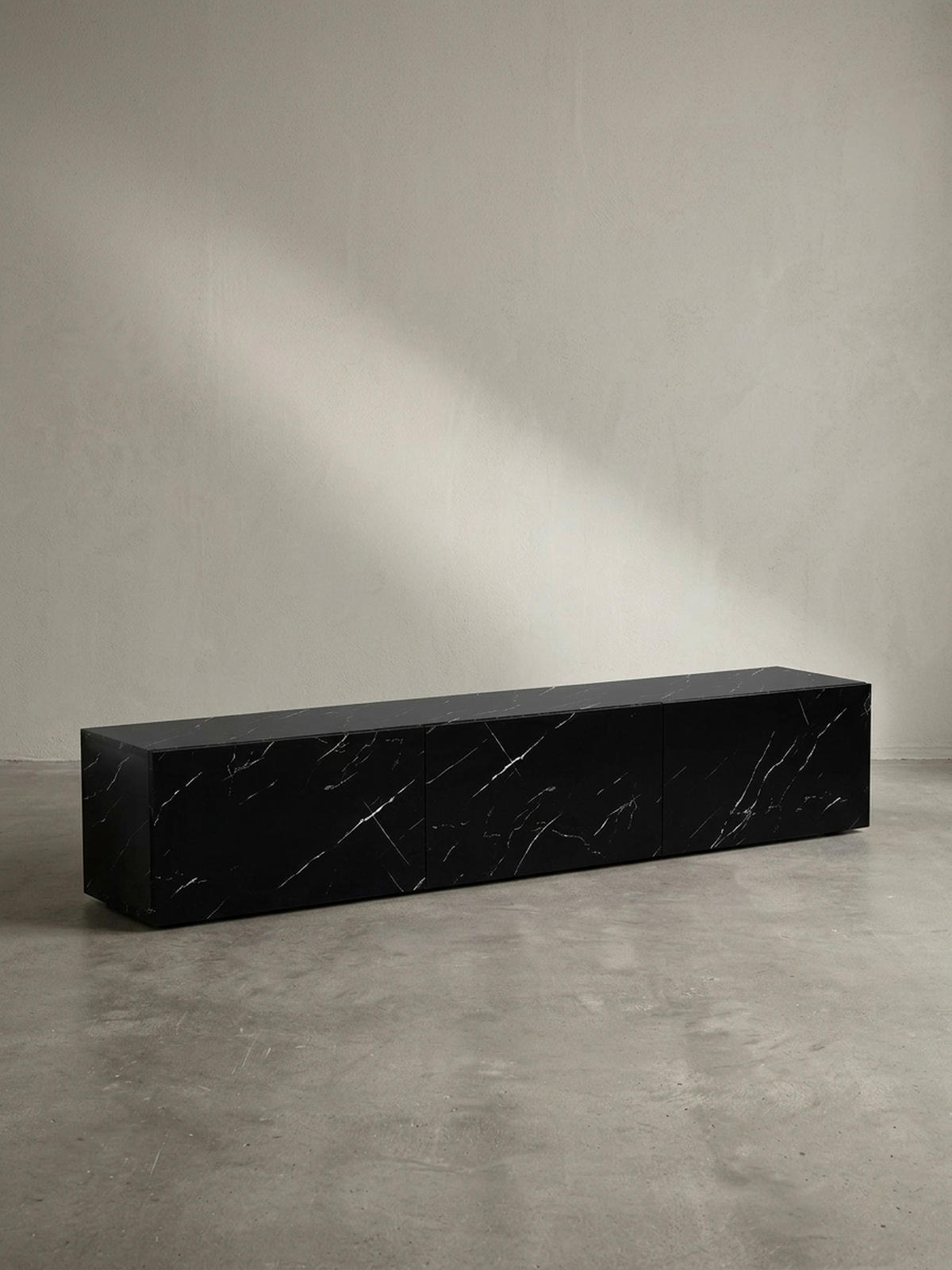 TV-LOWBOARD hängend groß, Marmor-Optik, Klapptüren, modern, Schwarz 160x30x30 cm - Schwarz, Metall (160/30/30cm) - KADIMA DESIGN