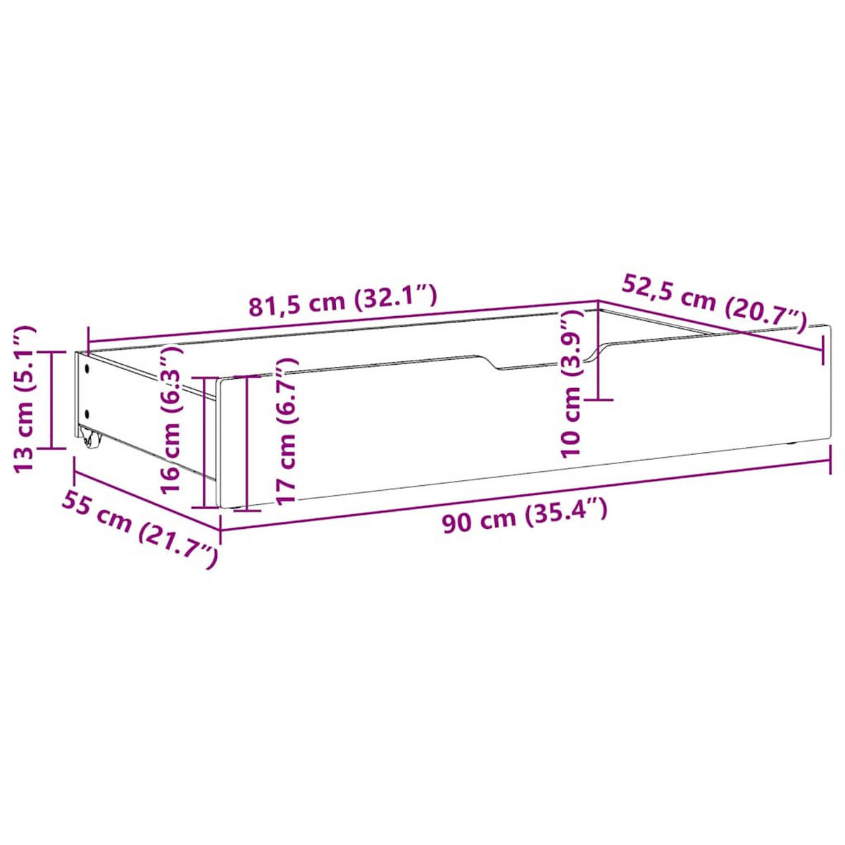 BETTSCHUBLADEN Mit Rollen 2 Stk. 90/55/17 Cm Massivholz Kiefer - Braun, Holz - vidaXL
