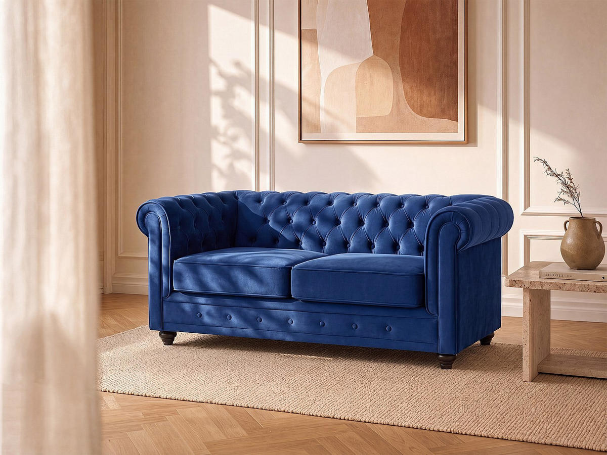 SOFA - 2 Personen - samt - königsblau Chesterfield - Blau, Textil (165/72/88cm) - Vente-Unique