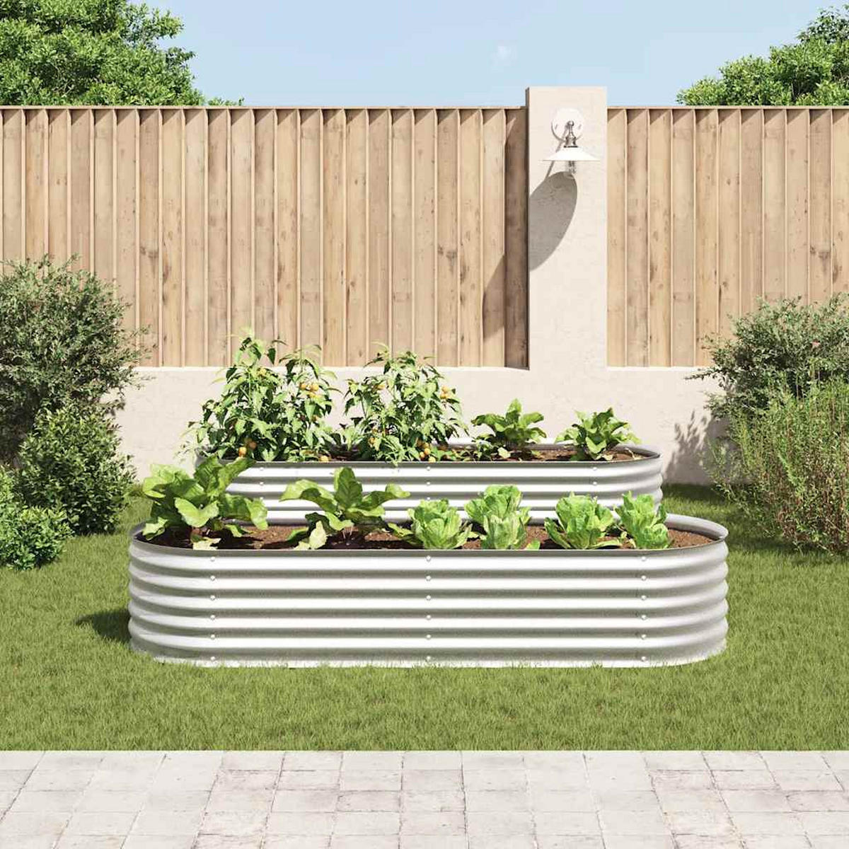 RUNDES Hochbeet für Garten BLUMO | Verzinkter Stahl | 240x80x44cm, Silber - Silberfarben, Metall (240/44/80cm) - DELUKE