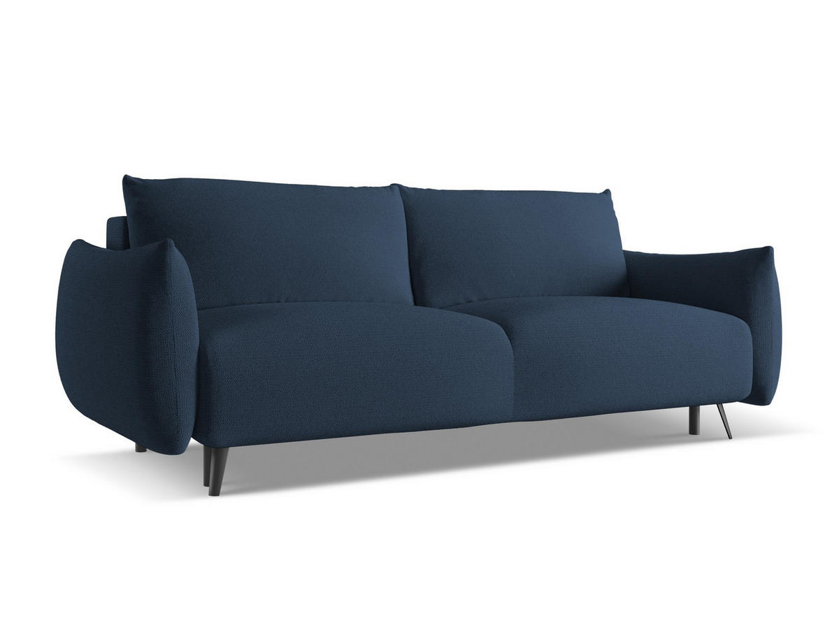 3-SITZER SOFA mit Schlaffunktion Chenille Stoff Blau - Blau/Schwarz, Textil/Metall (230/86/105cm) - Makamii
