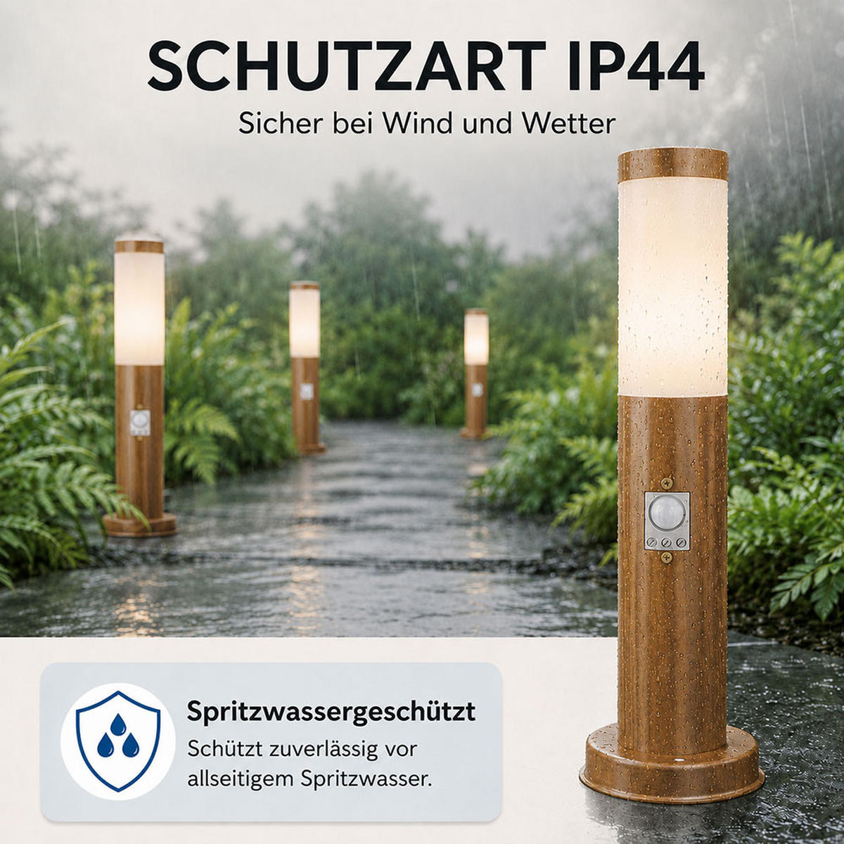 LED AUSSENLEUCHTE BOSTON Holzoptik Braun - Braun, Metall (12.7/12.7/45cm) - Globo Lighting