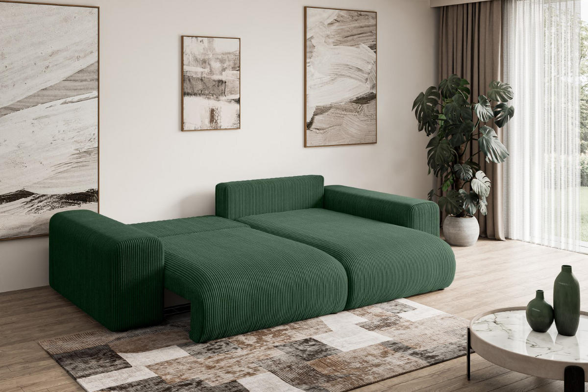ECKSOFA Ottomane rechts ESKAR-L 266x176x84 Grün Cord - Schwarz/Grün, Holzwerkstoff/Kunststoff (176/266cm) - ALTDECOR