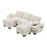 3-SITZER Sofa aus Corduroy 260x132x84 cm mit USB-C & Seitentaschen, beige - Beige, Textil (132/84/260cm)