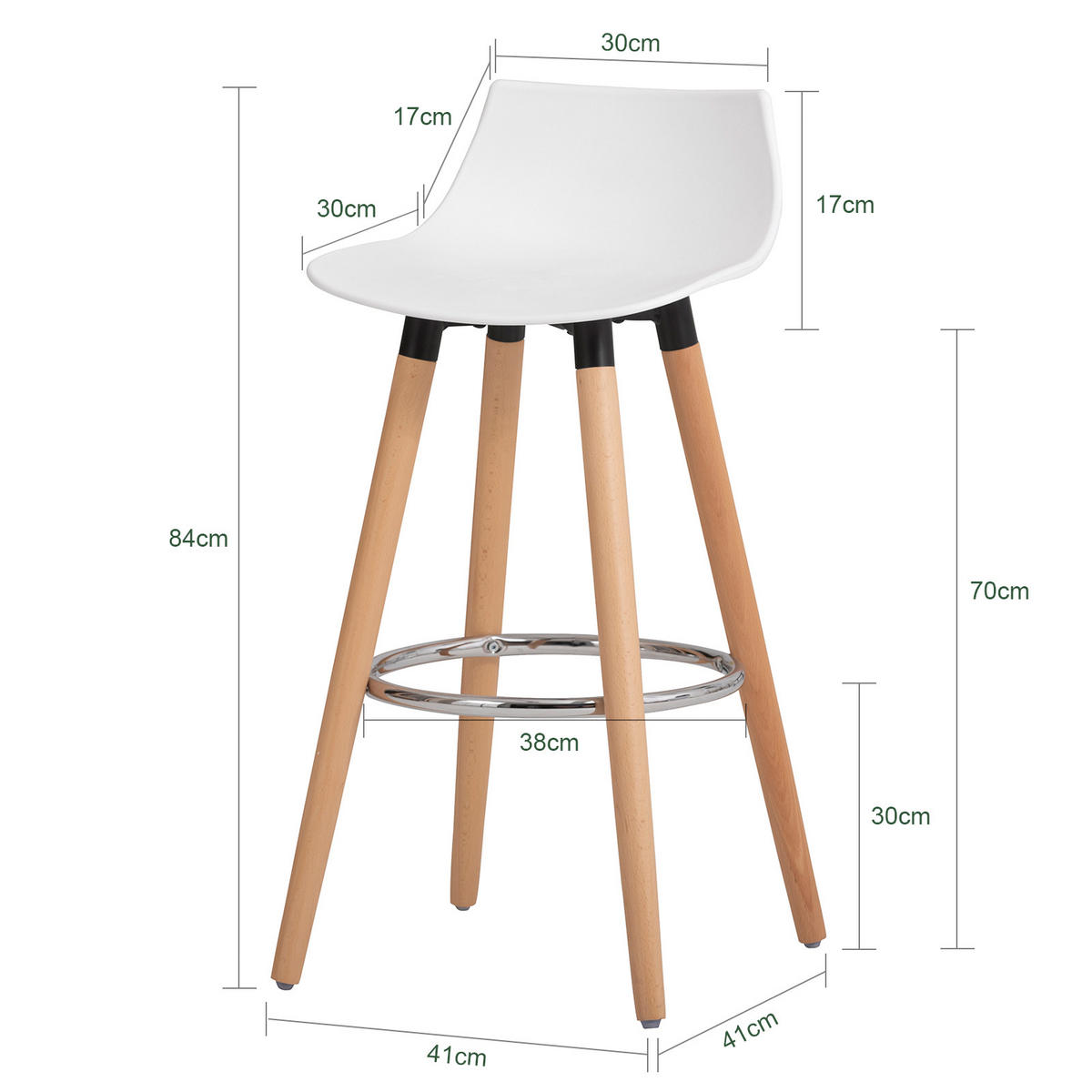BARHOCKER Buche Weiß - Weiß/Braun, Holzwerkstoff/Kunststoff (40/84/41cm) - SoBuy