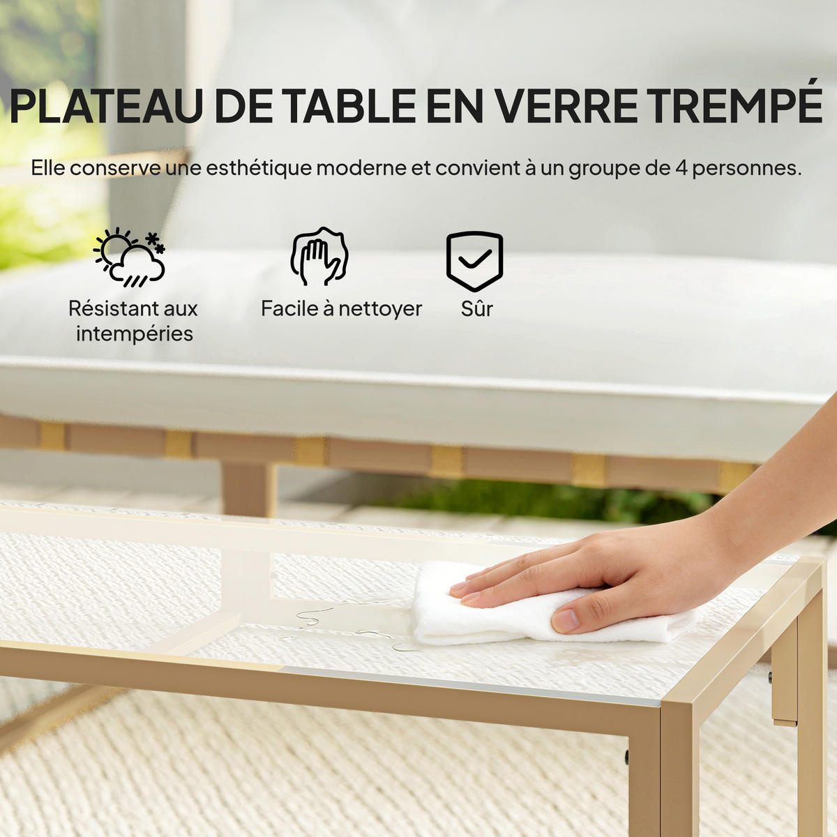 GARTENSET DE-13499 4-teilig mit 15 cm Kissen Khaki - Weiß, Metall - ComfortXL