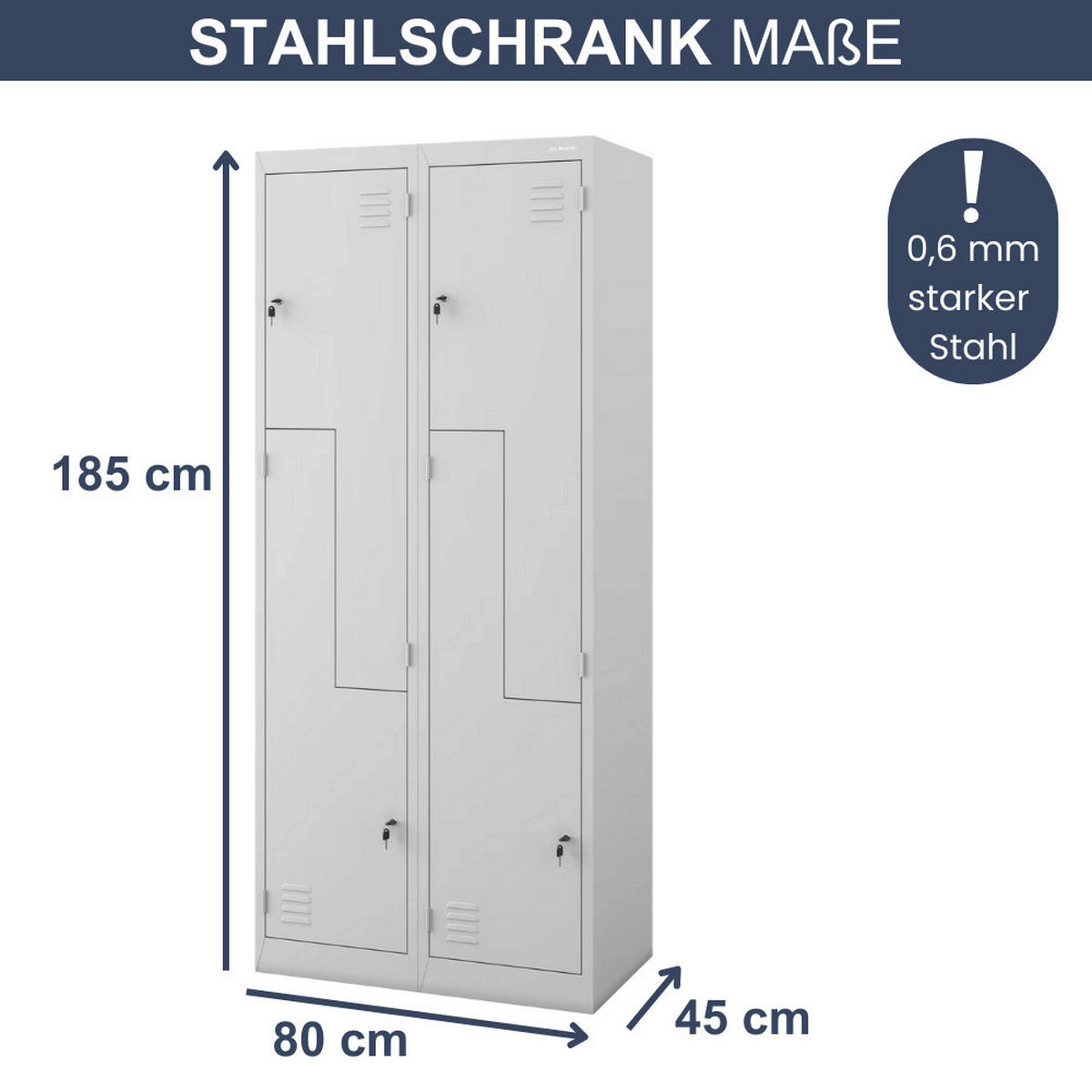 UMKLEIDESCHRANK Spind OSLO 4 Abteile 185x80x45cm Stahl - Grau, Metall (80/185/45cm) - DELUKE