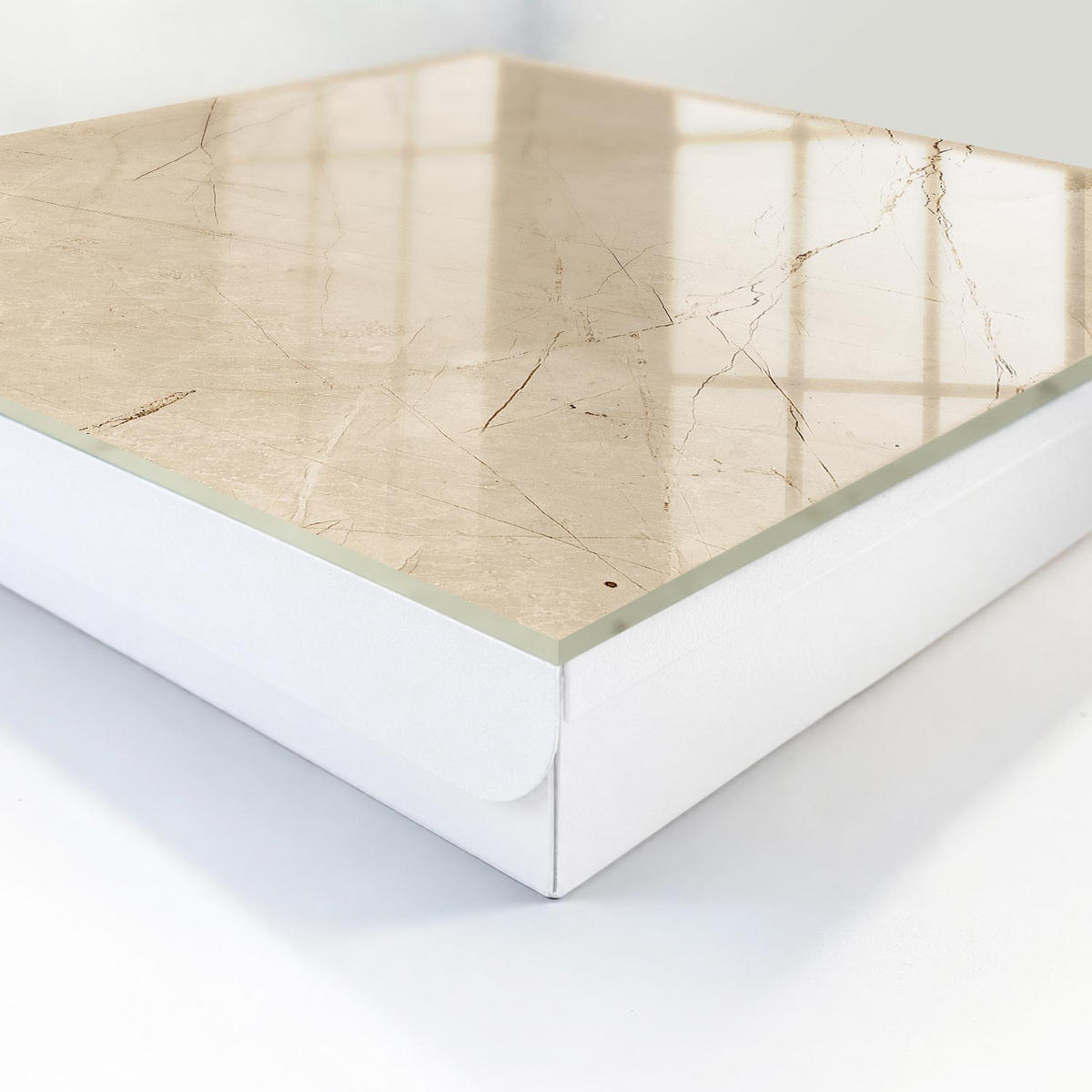 SCHLÜSSELBOX Weiß 30x30 cm – Türöffnung nach rechts - Marmorgestaltung - Creme, Metall (30/30/5cm) - TULUP