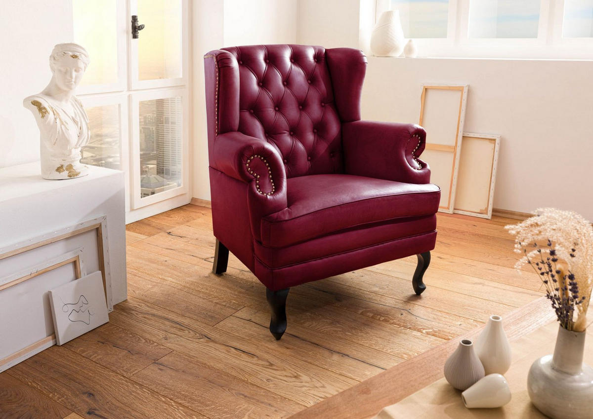OHRENSESSEL Echtleder 88x81x105 rot CHESTERFIELD #401 - Rot, Leder (88/105/81cm) - Massivmoebel24