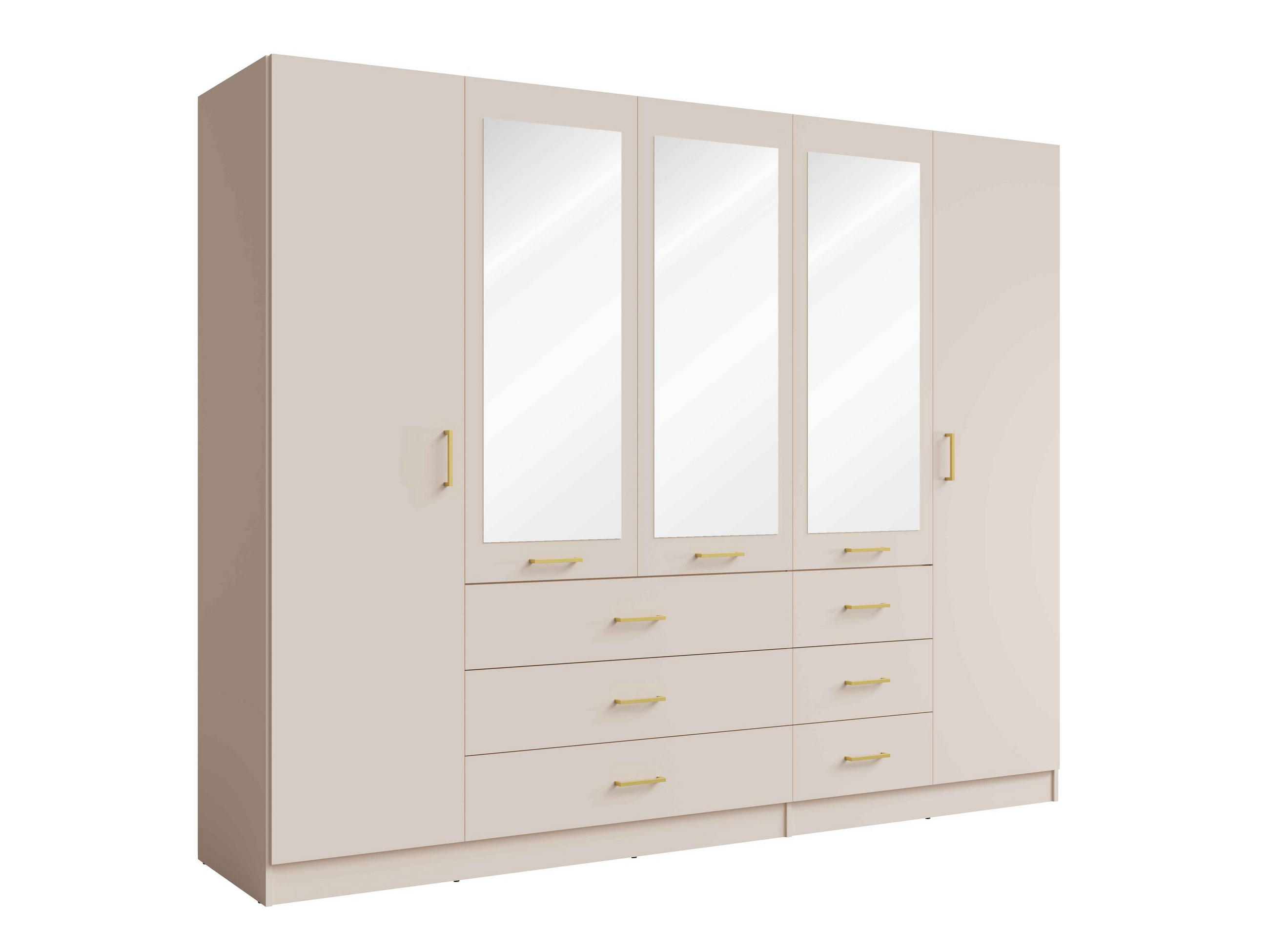 DREHTÜRENSCHRANK NEVARIS 250/200,5/58cm 5-türig mit Spiegel Sandbeige - Sandfarben, Holzwerkstoff (250/200.5/58cm) - MASSENO