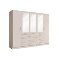 DREHTÜRENSCHRANK NEVARIS 250/200,5/58cm 5-türig mit Spiegel Sandbeige - Sandfarben, Holzwerkstoff (250/200.5/58cm) - MASSENO
