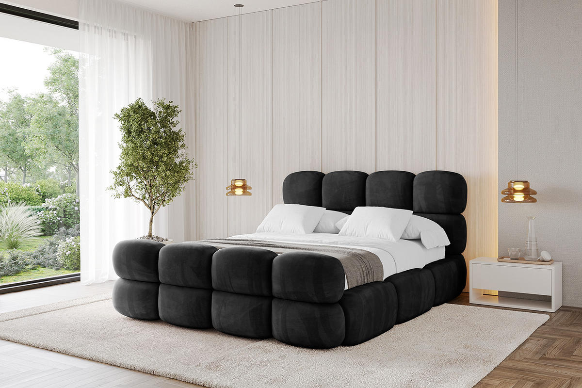 POLSTERBETT mit Bettkasten, Fußteil und Lattenrost, Boxbett ohne Matratze - NOMA-Z 140x200 Schwarz - Schwarz, Holzwerkstoff/Textil (140/200cm) - ALTDECOR