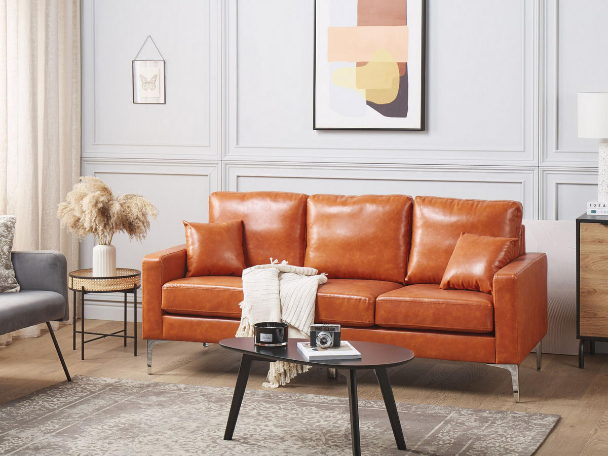 3-SITZER-SOFA Kunstleder Braun Gavle - Goldfarben, Textil (183/83/78cm) - Beliani