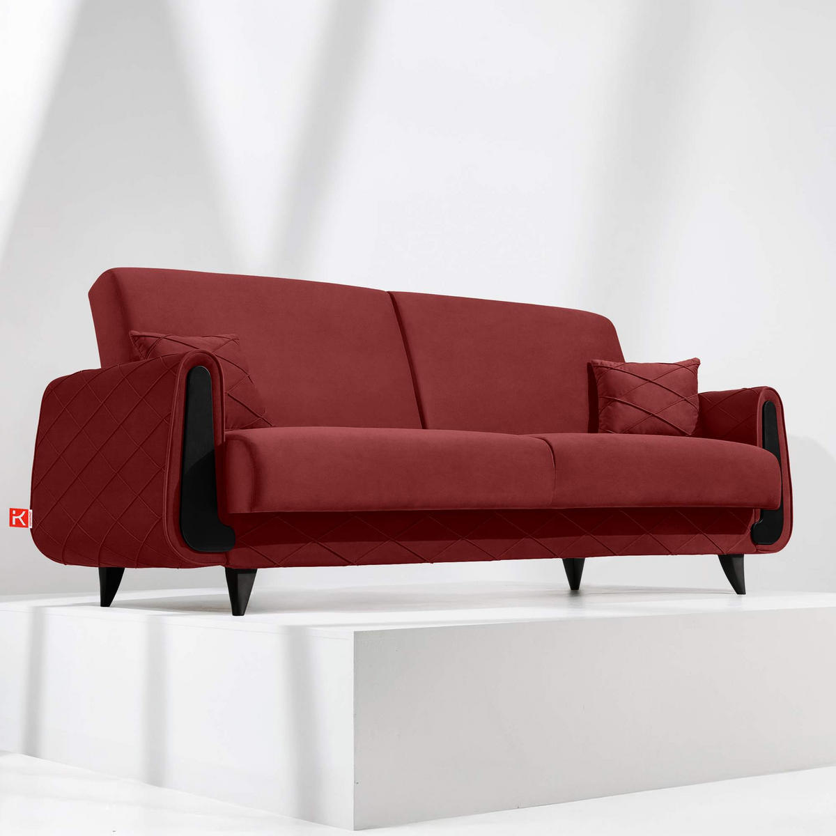 3-SITZER-SOFA GUSTAVO III Sofa 3 Velours, Bordeaux - Bordeaux, Holz/Holzwerkstoff (230/98/98cm) - KONSIMO®