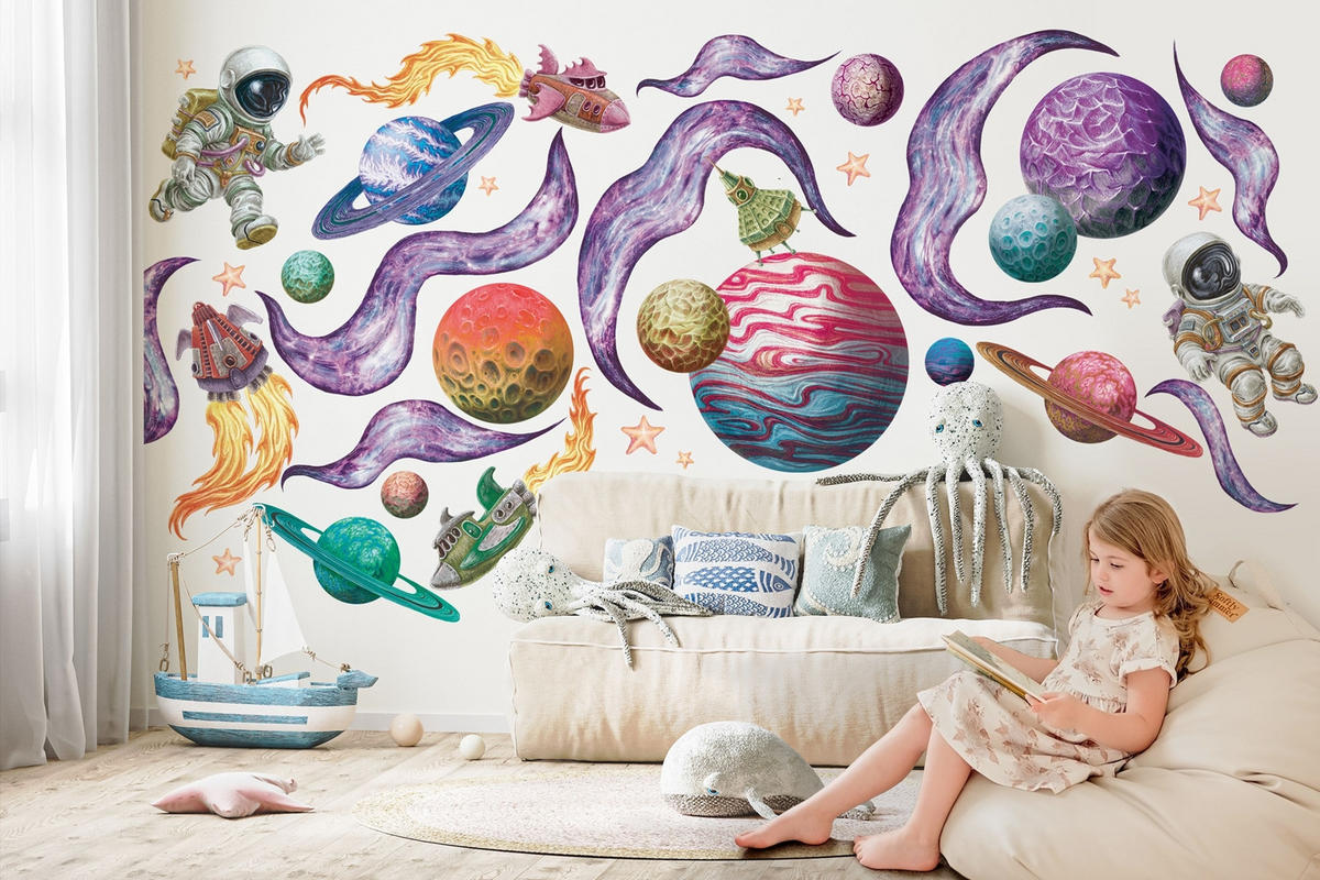 WANDAUFKLEBER 80x123cm - Weltraumträume - Multicolor, Kunststoff (80/123/0.1cm) - Wallfluent