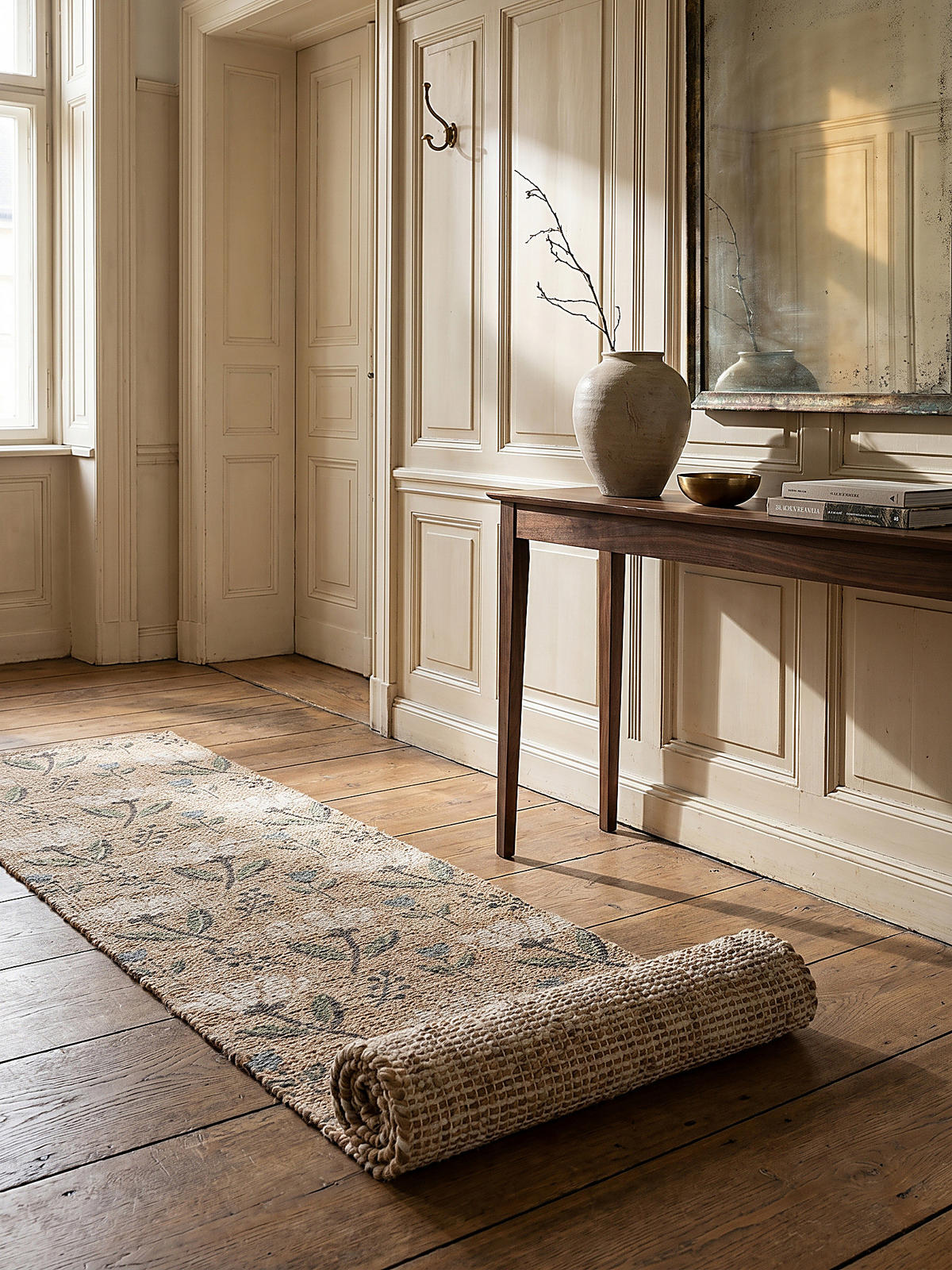 TEPPICH Jute Floral-Design, handgewebt JED, Naturfarben 60x230 cm - Braun, Textil (230/60cm) - KADIMA DESIGN