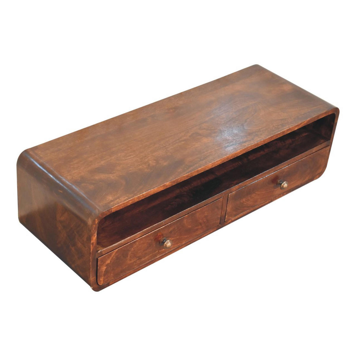 KONSOLENTISCH California Walnuss-Finish, 2 Schubladen, 1 offenes Regal, Braun lackiert - Braun, Holz (32/90/25cm) - Artisan Furniture