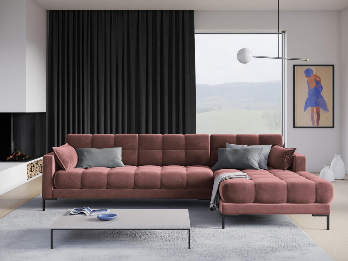 ECKSOFA rechts Mamaia aus Samt rosa 5 Sitzplätze - Pink, Textil (185/293cm) - Micadoni