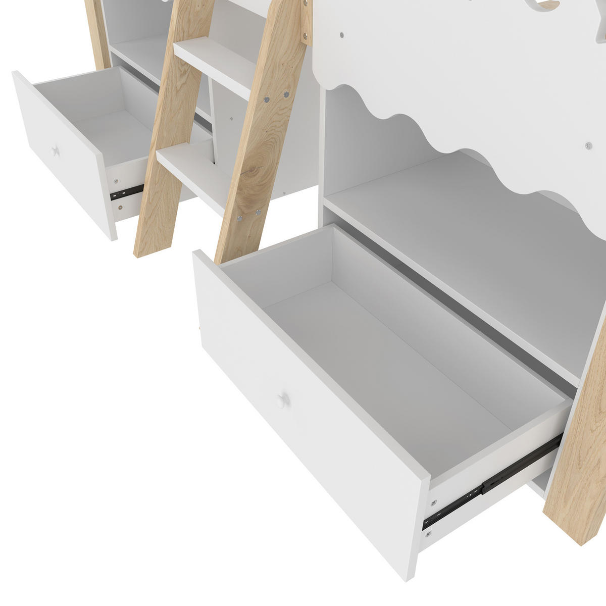 HOCHBETT 90/200 cm Weiß/Natur aus Kiefernholz mit LED-Beleuchtung und Stauraum - Weiß, Holz (90/200cm) - OKMYHOME