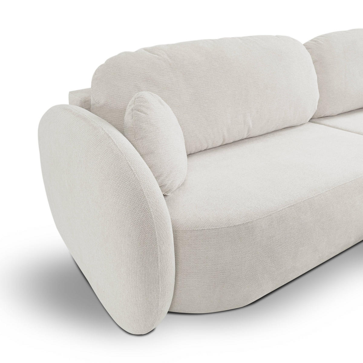 ECKSOFA AMICO R-S Weiß Geflochtener Stoff mit Schlaffunktion - Weiß, Holz (248/174cm) - MASSENO