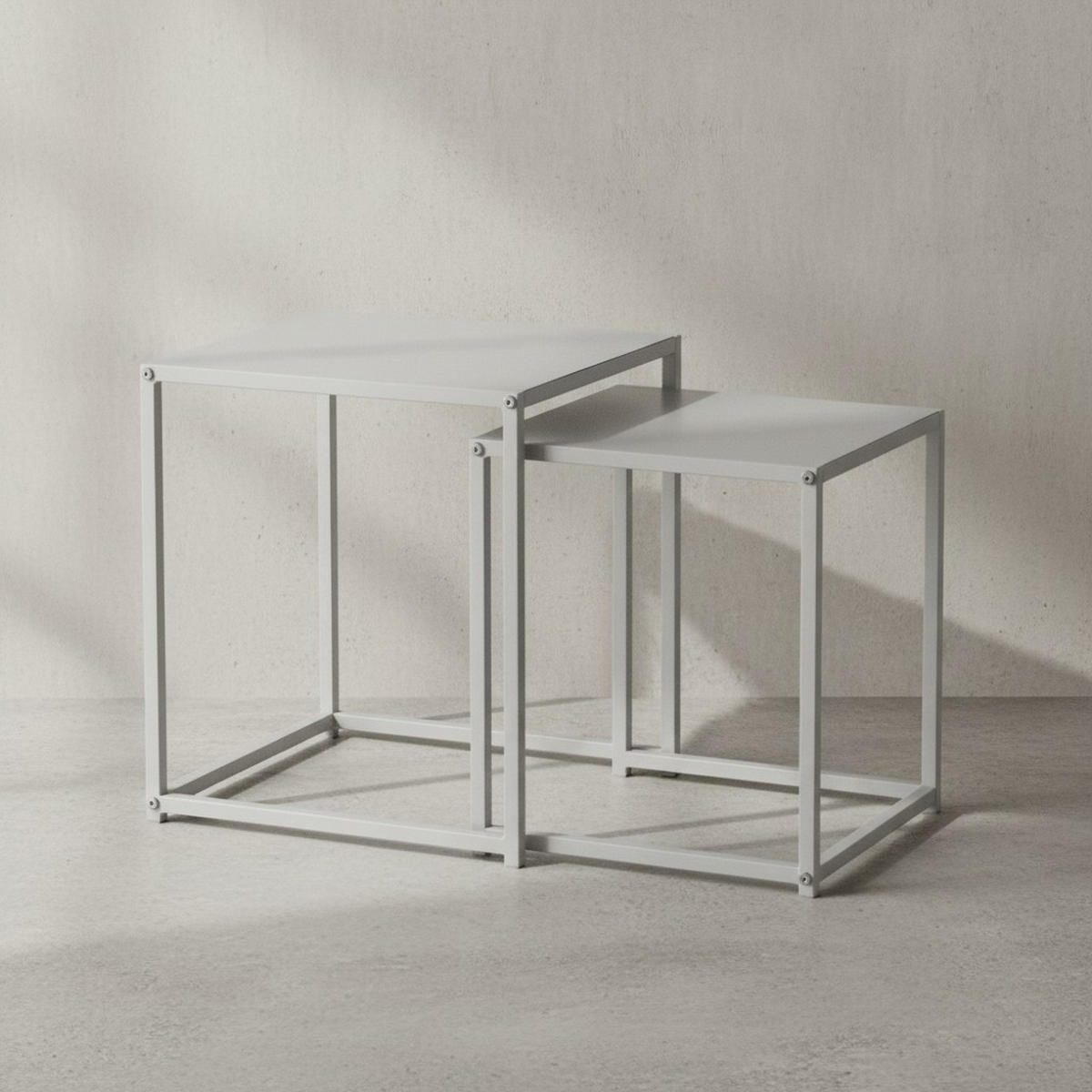 BEISTELLTISCH Set Weiß Metall Eckig Industrial Design 2-teilig - Weiß, Metall (40/40/45cm) - KADIMA DESIGN