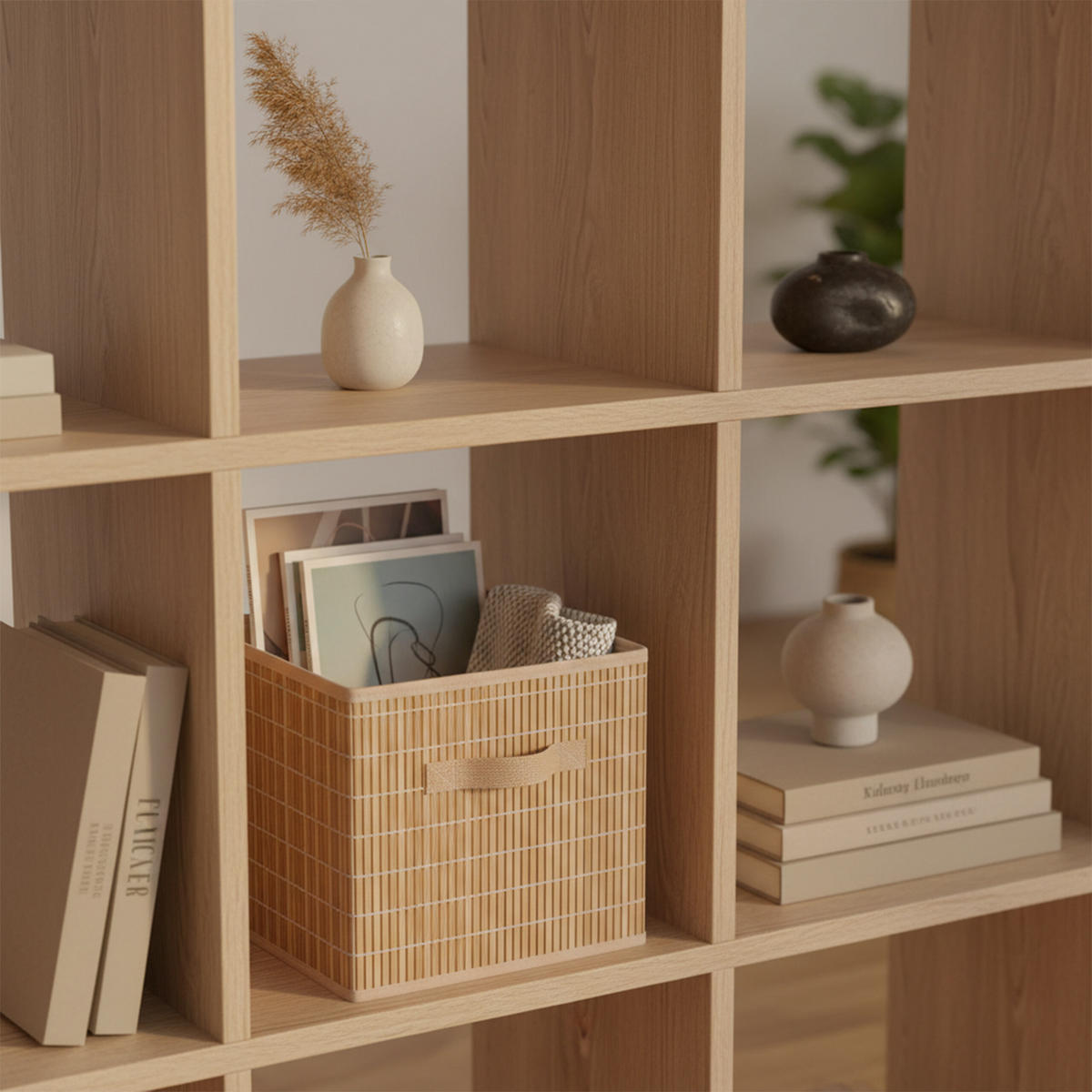 SADA košov - svetlohnedá, drevo/textil (28/28/28cm) - Relaxdays