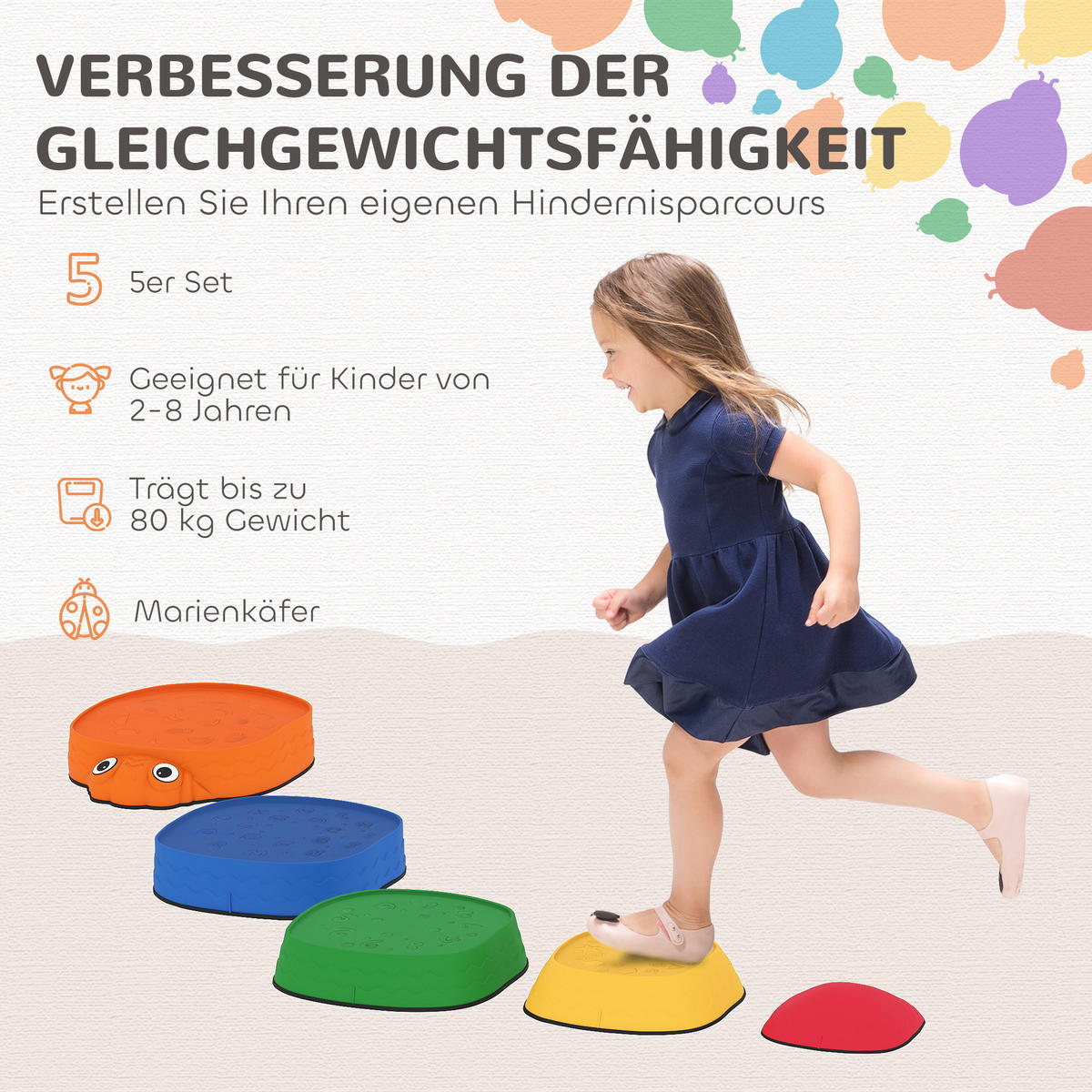BALANCIERSTEINE für Kinder 5 Stück Rutschfeste Trittsteine stapelbar 2-8 Jahren - Multicolor, Kunststoff (33.5/28/37.8cm) - AIYAPLAY