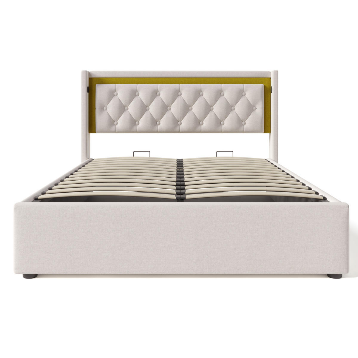 POLSTERBETT 140/200 cm Beige mit Stauraum, LED und USB- und Type-C-Anschlüssen - Beige, Textil (140/200cm) - Flora Grace
