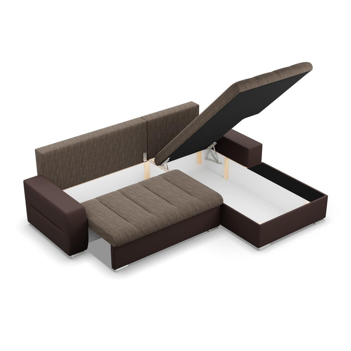 ECKSOFA MIT SCHLAFFUNKTION AURORA RECHTS, Braun + Braun - Braun, Textil (243/200cm)