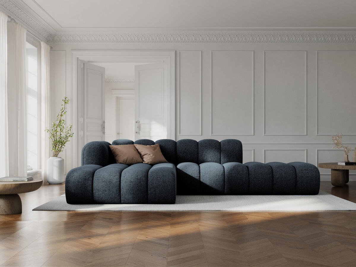 ECKSOFA modular links Lupine aus Chenille-Stoff königsblau 5 Sitzplätze - Dunkelblau, Textil (177/299cm) - Micadoni