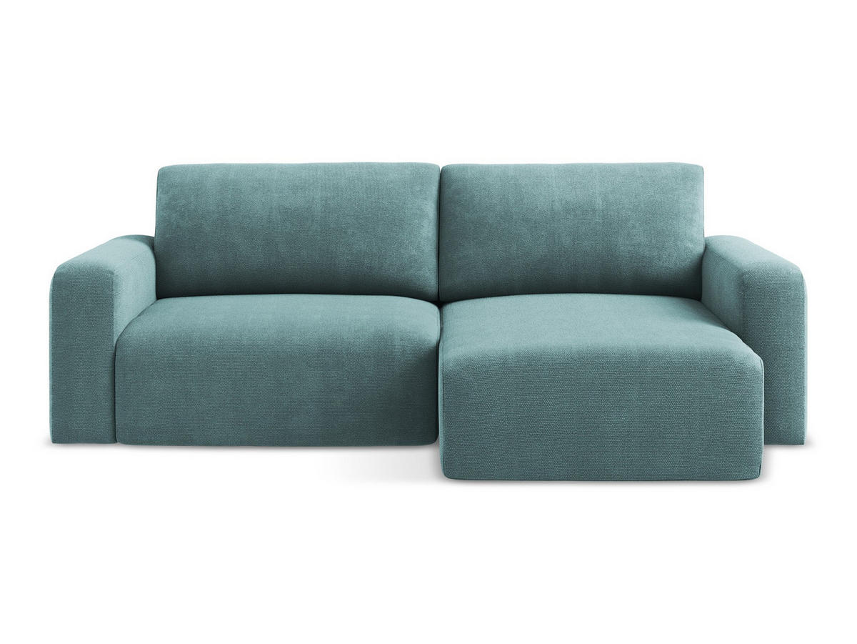 ECKSOFA mit Schlaffunktion rechts Chenille Stoff Blau - Blau/Beige, Kunststoff/Textil (244/149cm) - Makamii