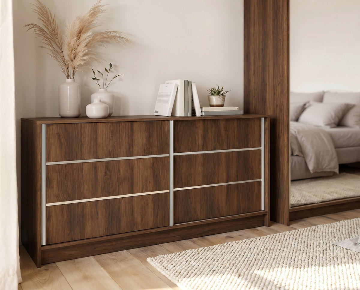 KOMMODE Samantha 160 cm, mit Sprossen, Nuss Warmia - Dunkelbraun, Kunststoff (161/85/44cm) - Margaret Hadas24