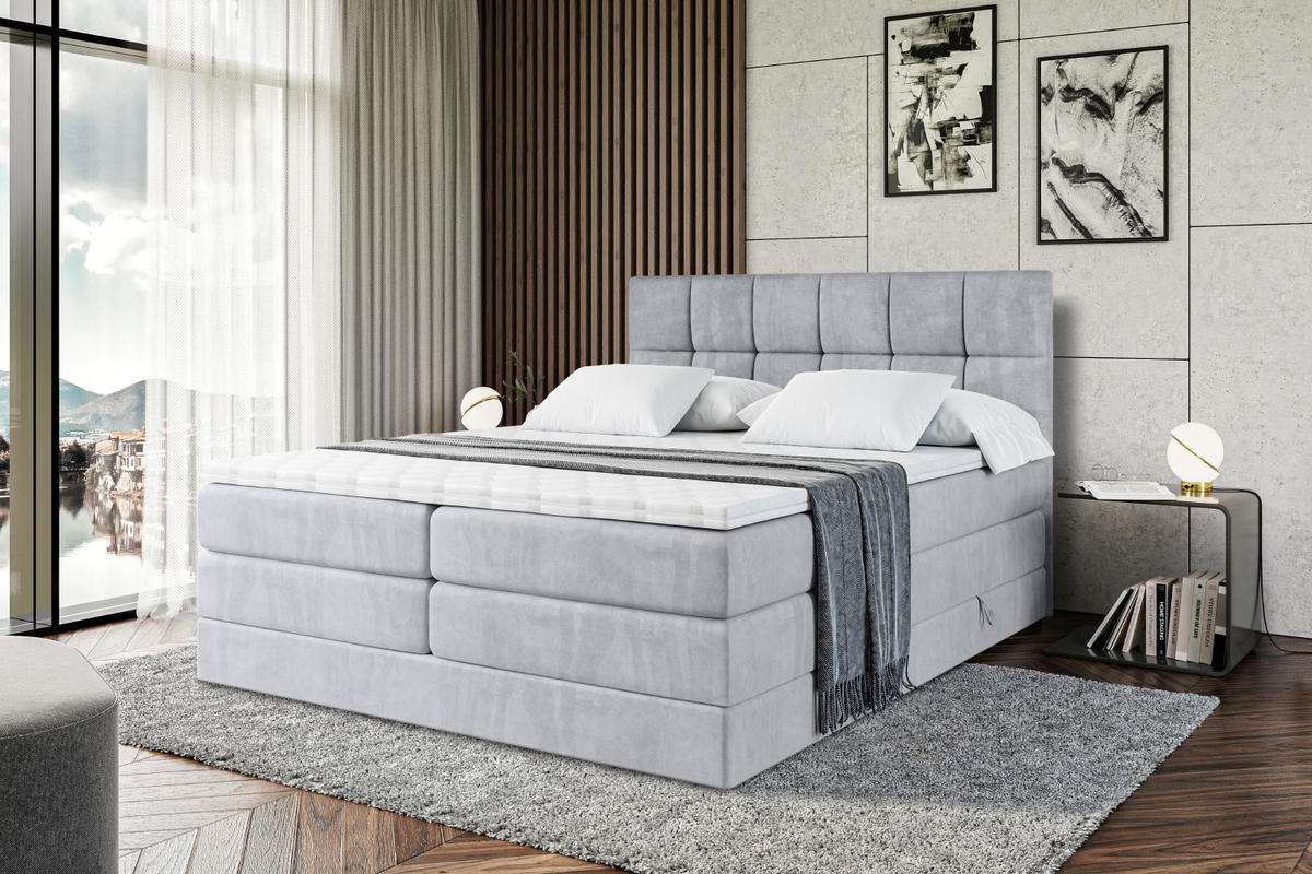 BOXSPRINGBETT RICAR KING - 120x200 - H3/H4 - Hellgrau - Hellgrau, Holzwerkstoff (120/200cm) - ALTDECOR
