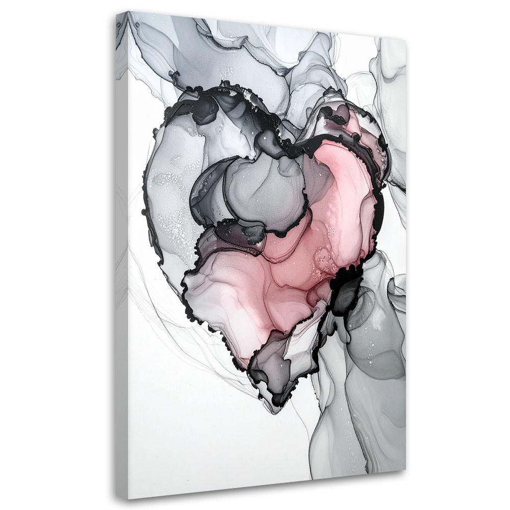 LEINWANDBILD Abstraktion mit rotem Herzen 80x120cm - Grau, Textil (80/120cm) - Feeby