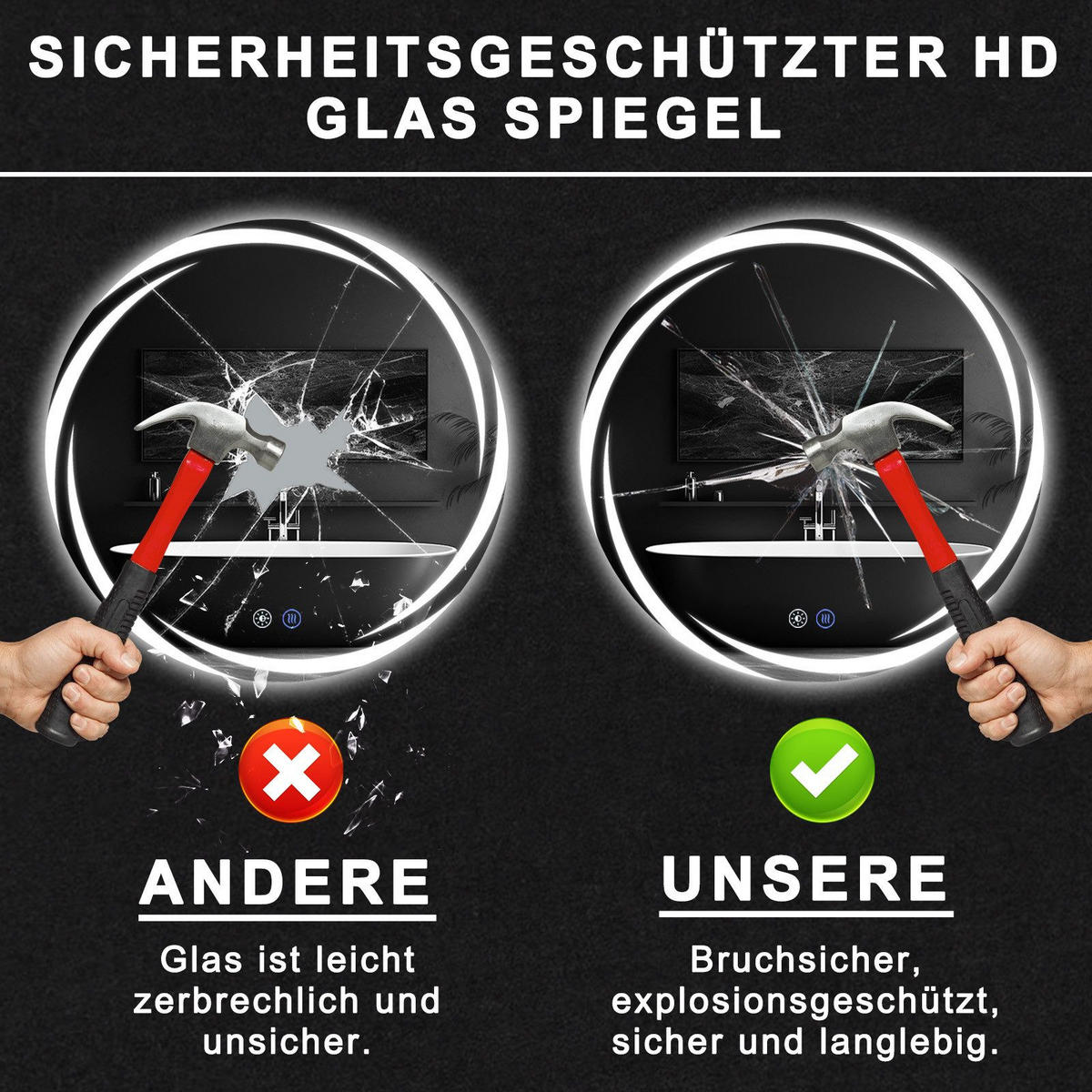 BADEZIMMERSPIEGEL Redick mit LED-Leuchte Ø60 cm - Weiß, Glas (60/2.4/60cm) - Nettlife