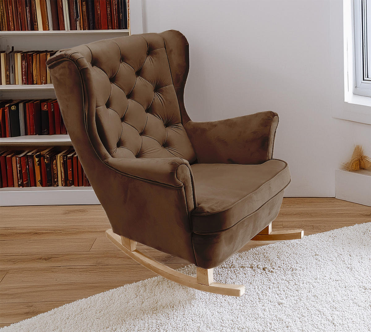 SCHAUKELSESSEL mit gepolstertem Sitz und Armlehnen, 102x81x95 cm, Dunkelbraun_29826 - Buchefarben/Bronzefarben, Holz/Textil (81/102/95cm) - DomoHome